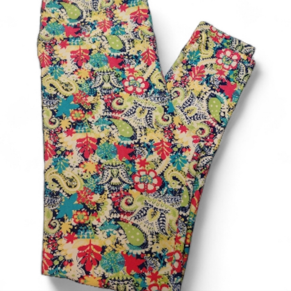 LuLaRoe Tall & Curvy Leggings Bright Floral Paisley Super Soft  Fits 12-18 - Picture 2 of 6